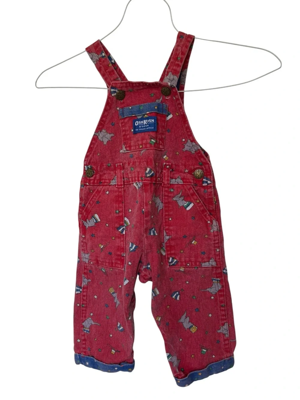 Vintage Oshkosh Vestbak Denim Overalls 18 Month Red USA Elephants Circus